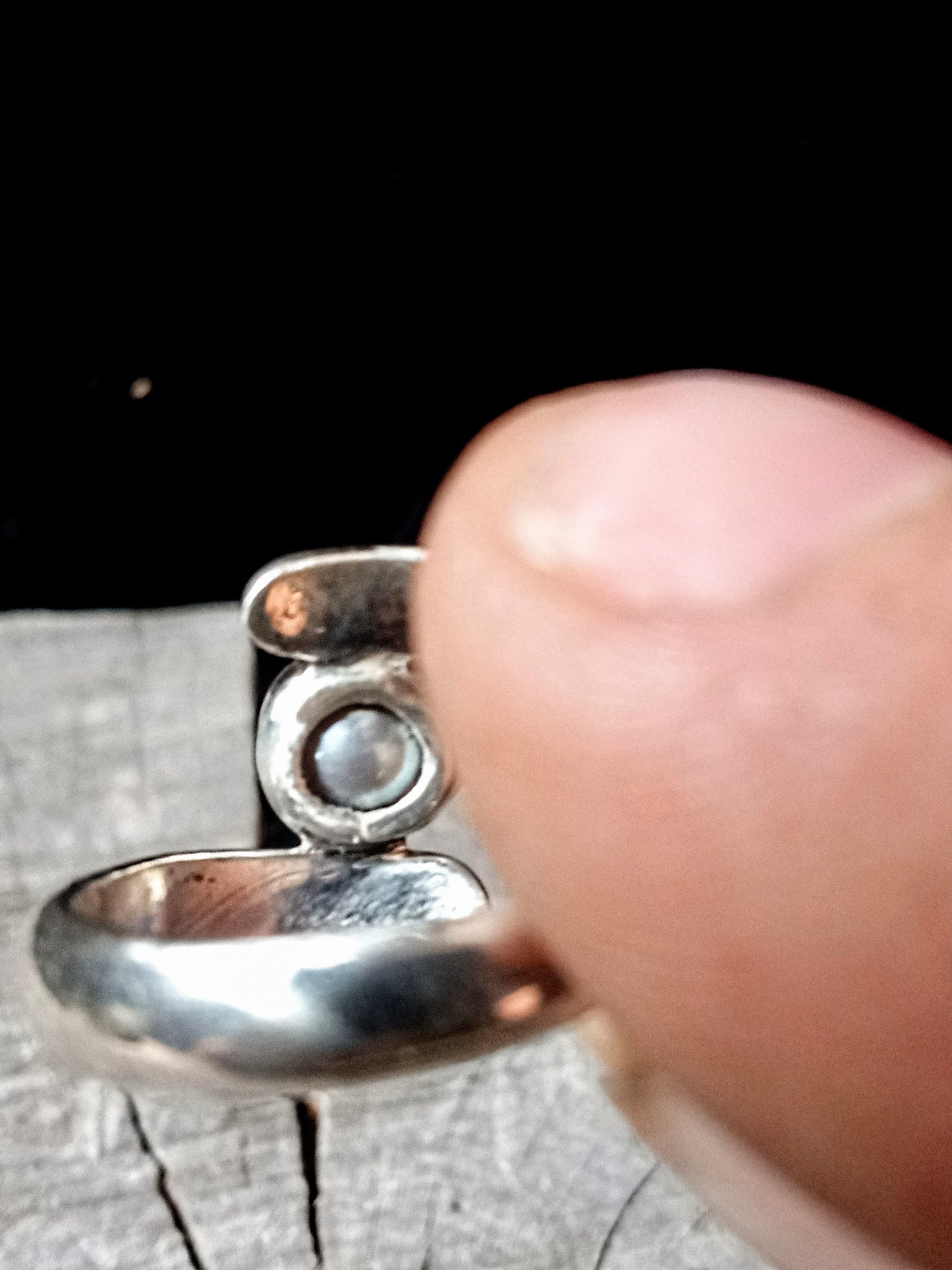 Stunning handcrafted Blue pearl ring set in pure 999 fine silver
