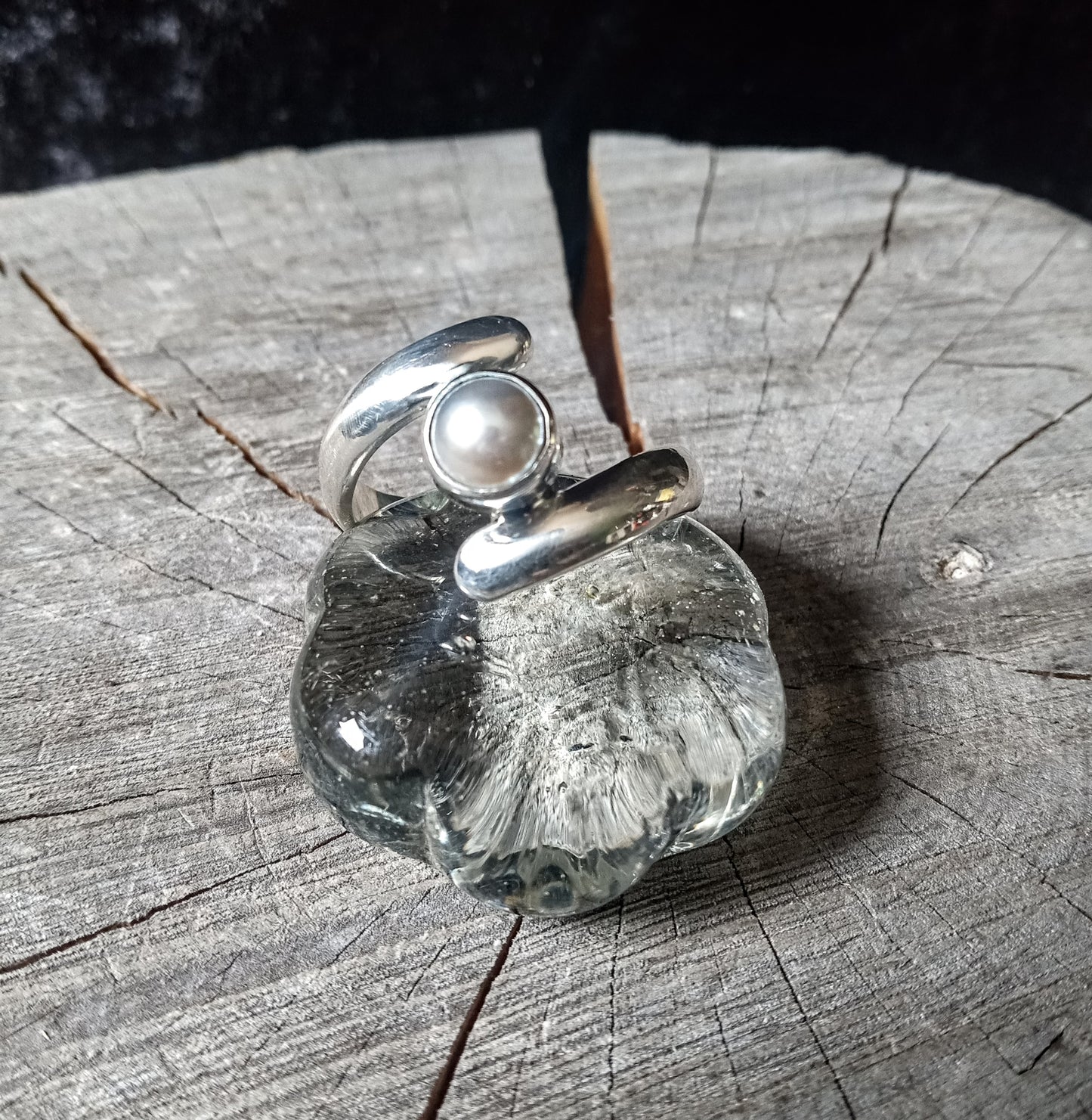 Stunning handcrafted Blue pearl ring set in pure 999 fine silver