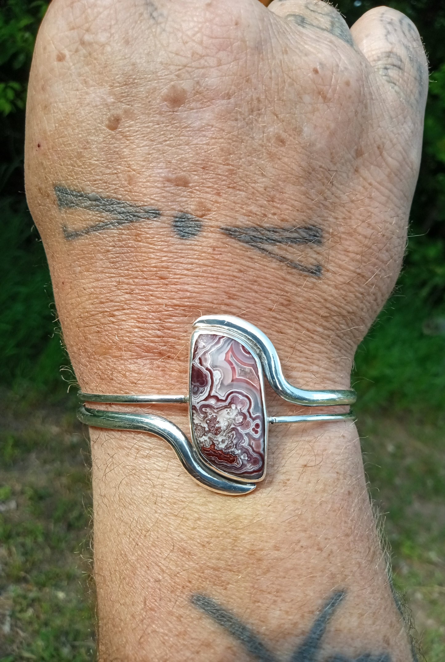 Crazy lace agate cuff pure .999 fine silver