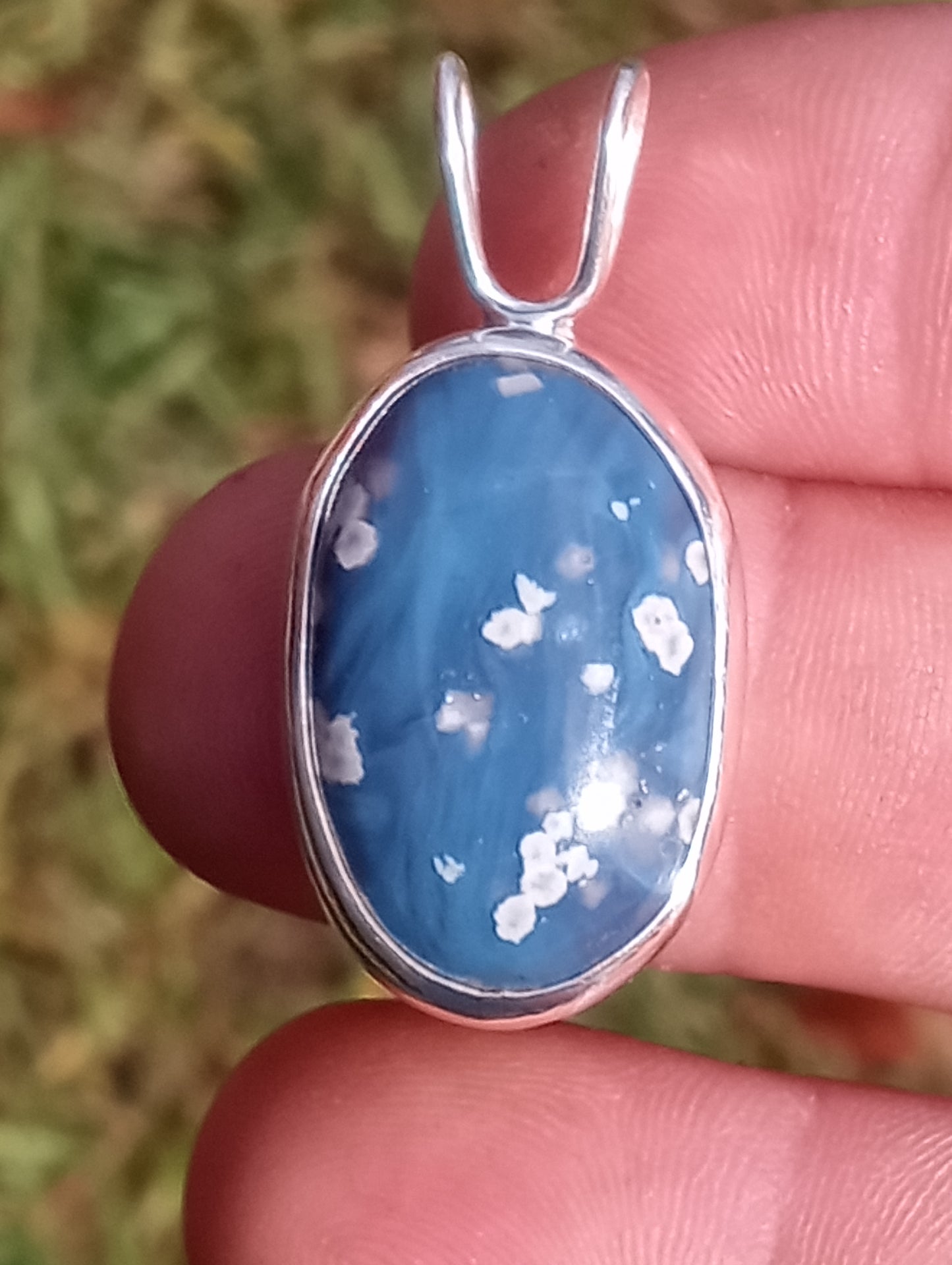 Leland /Elk Rapids blue slag and fine silver pendant