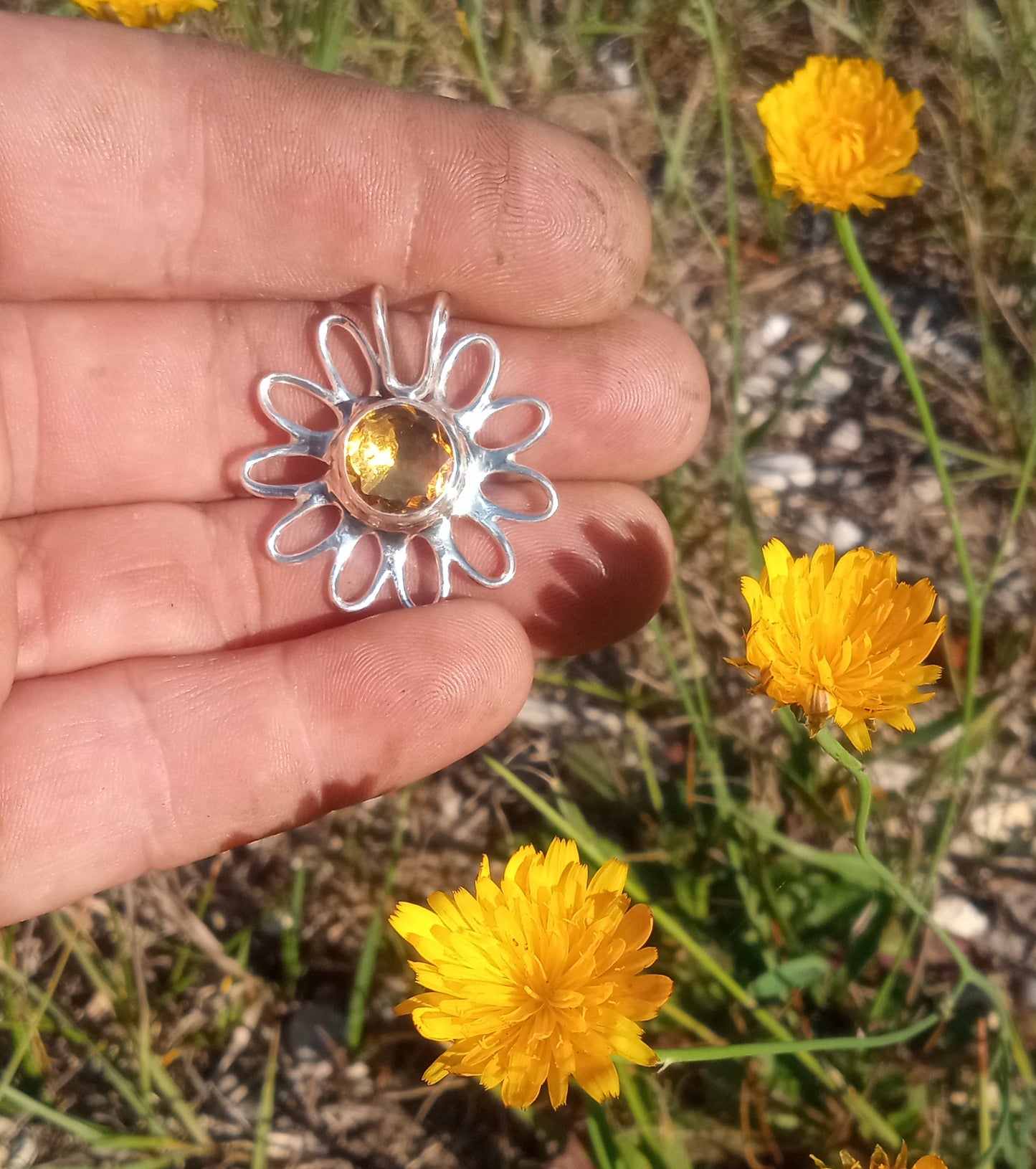 3.21 ctw Handcrafted fine silver Citrine flower pendant