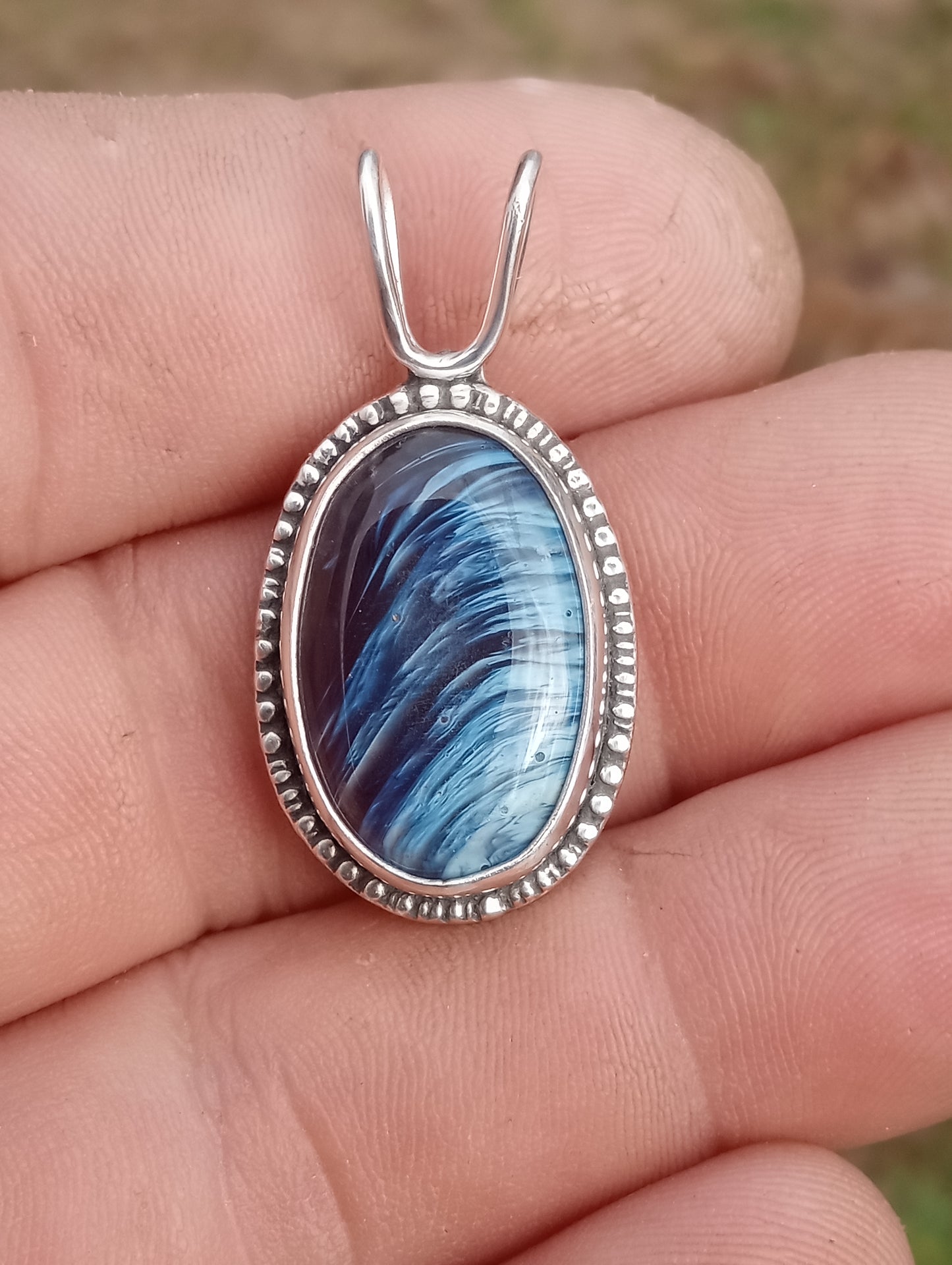Beautiful swirl slag glass pendant and fine silver
