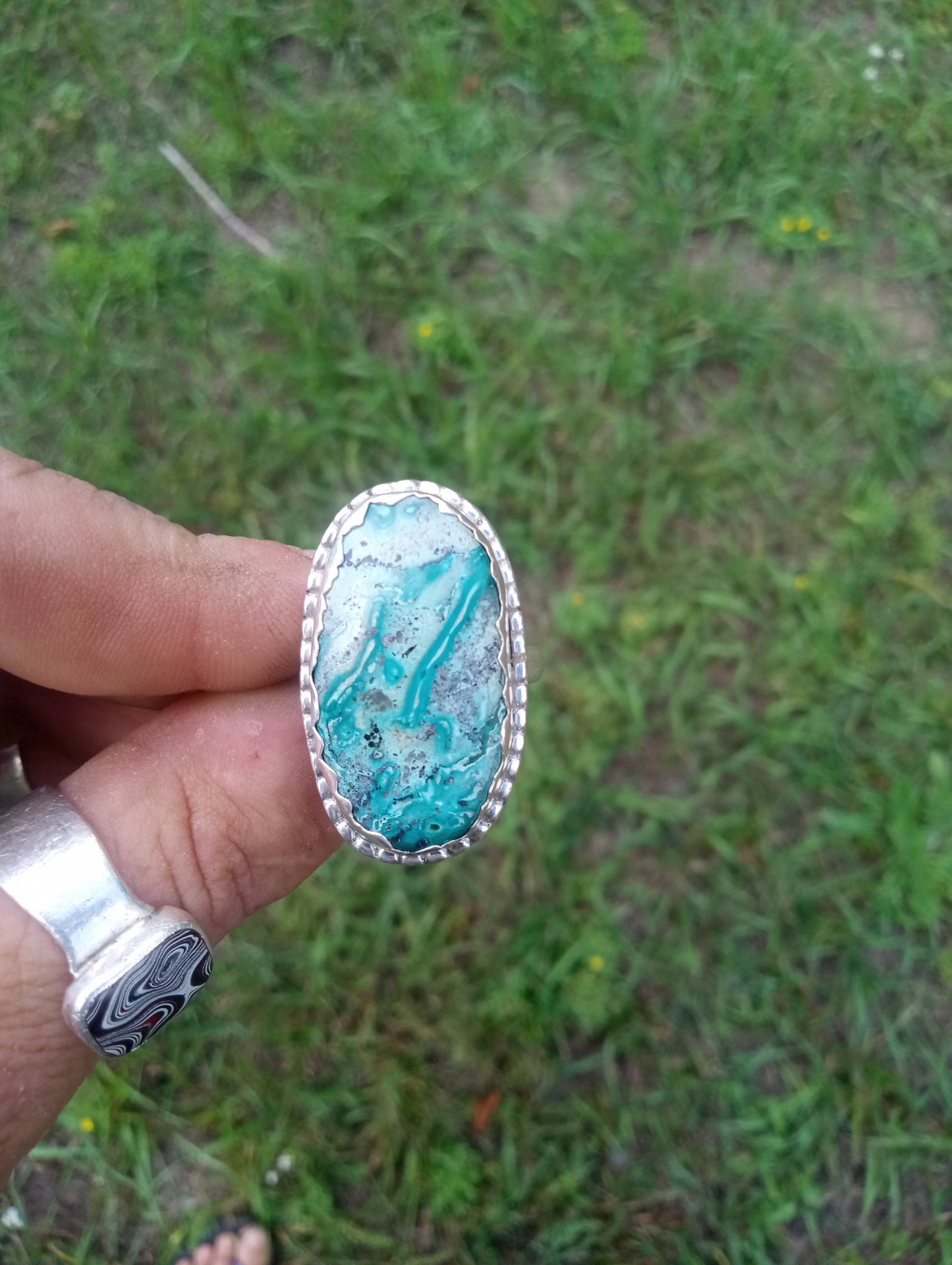 Beautiful chrysocolla and fine silver ring