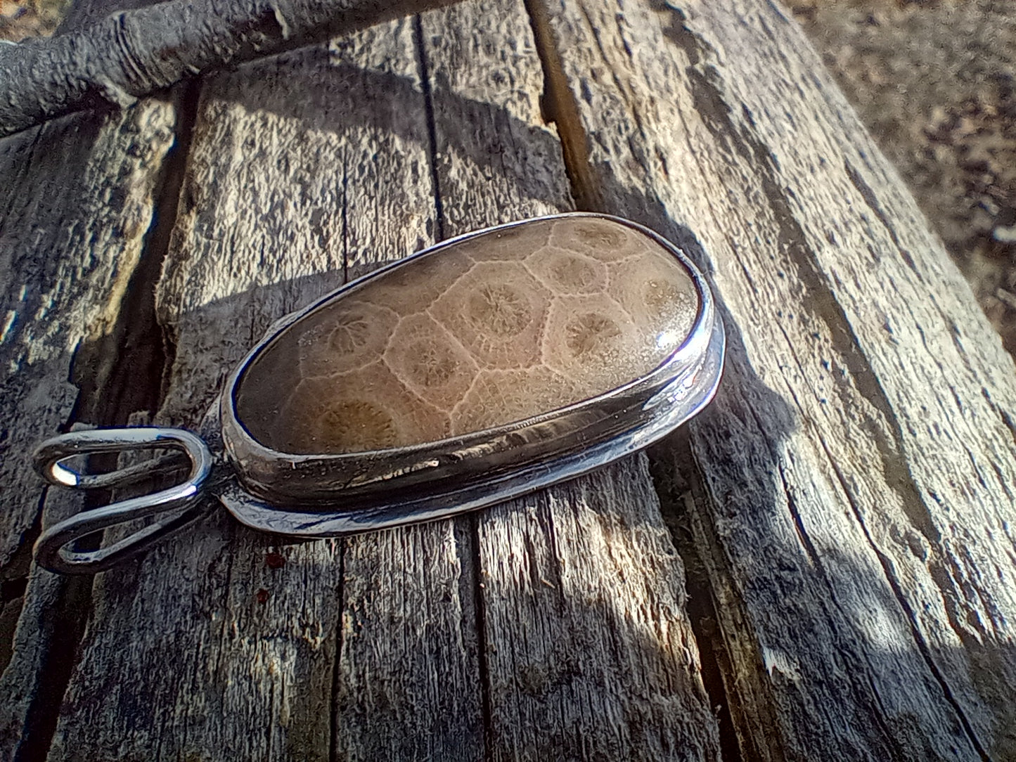 Petoskey stone in fine silver pendant