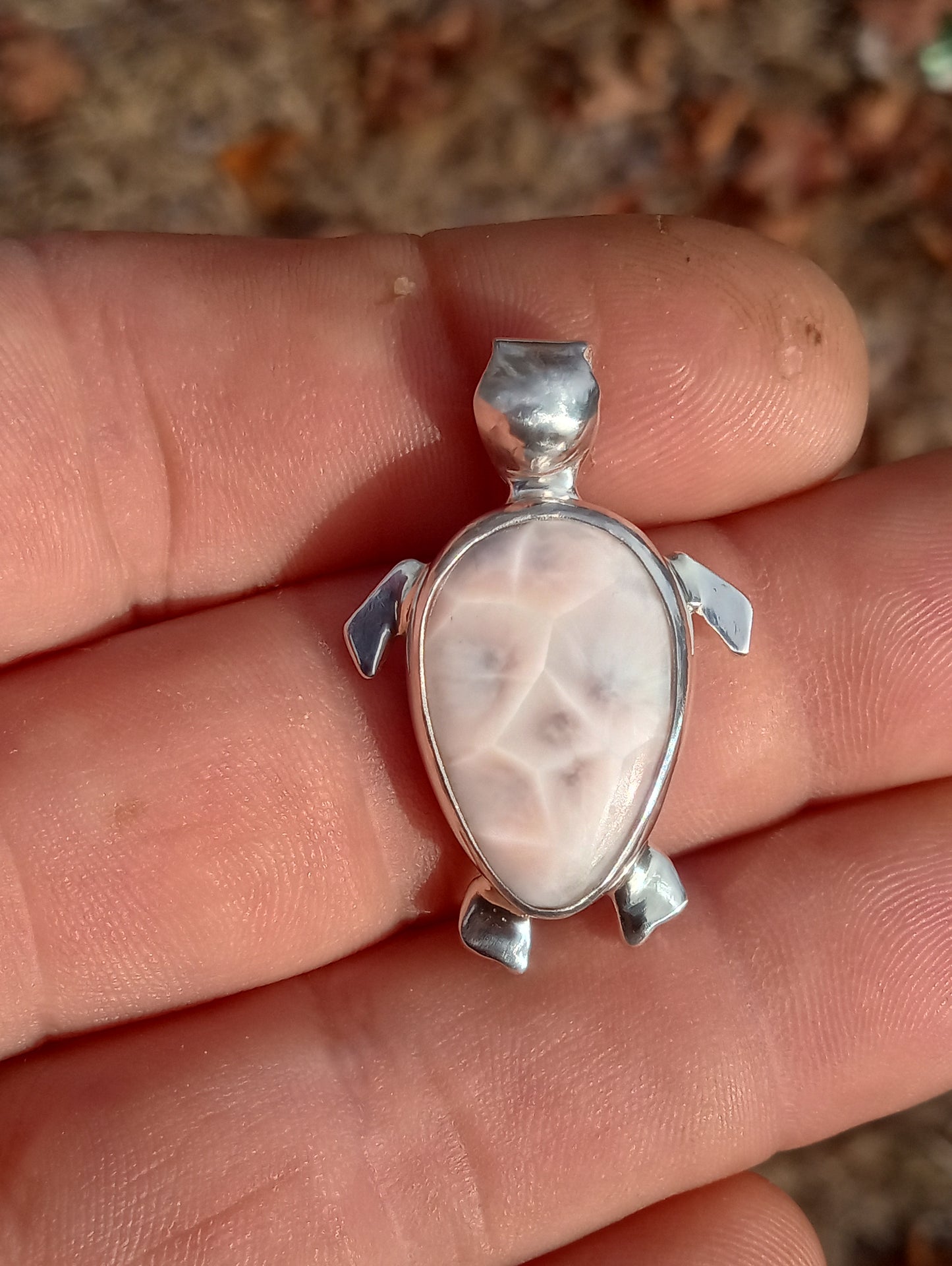 Pink larimar pendant in fine silver