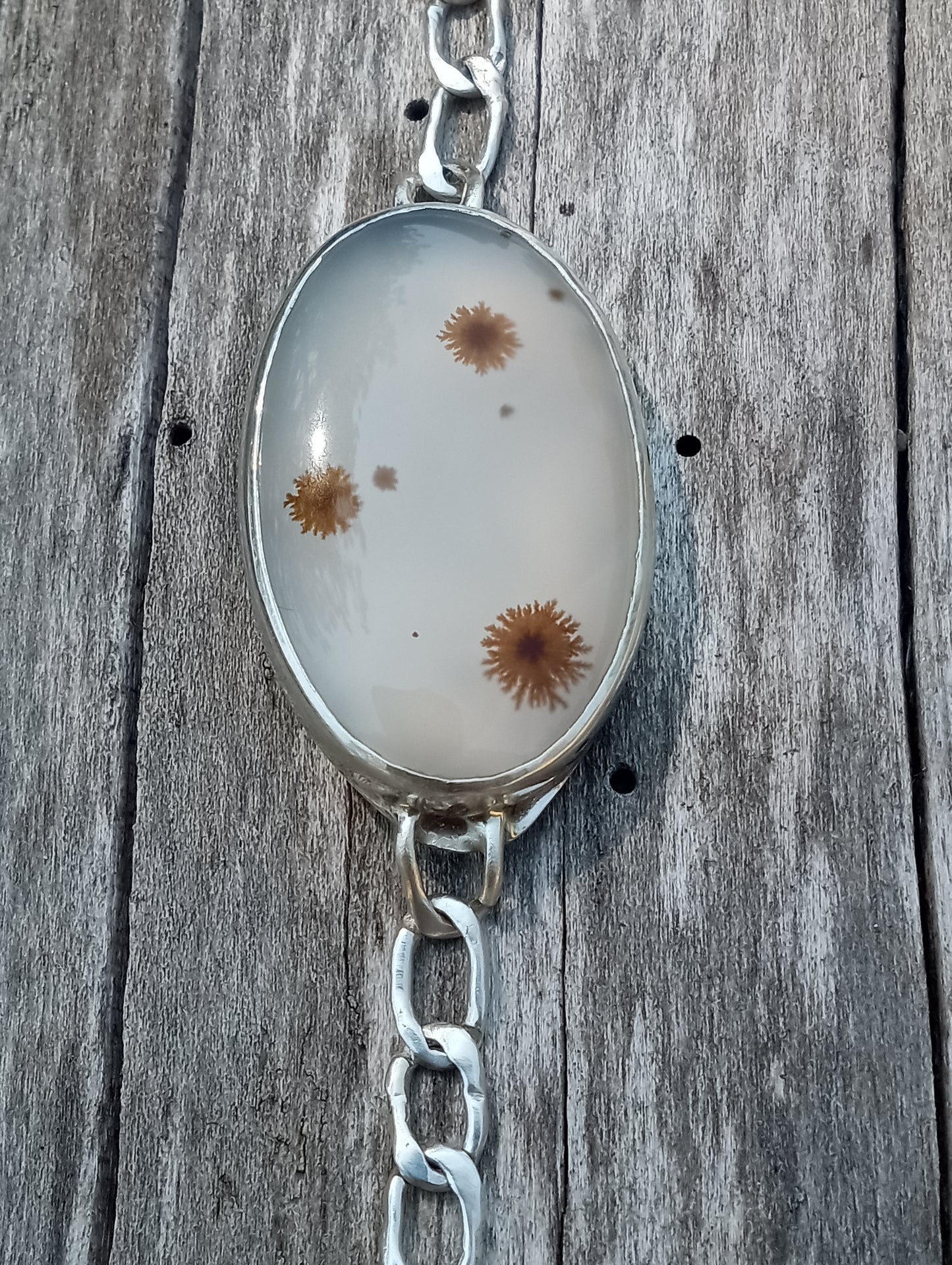 Dentritic agate and fine silver bracelet