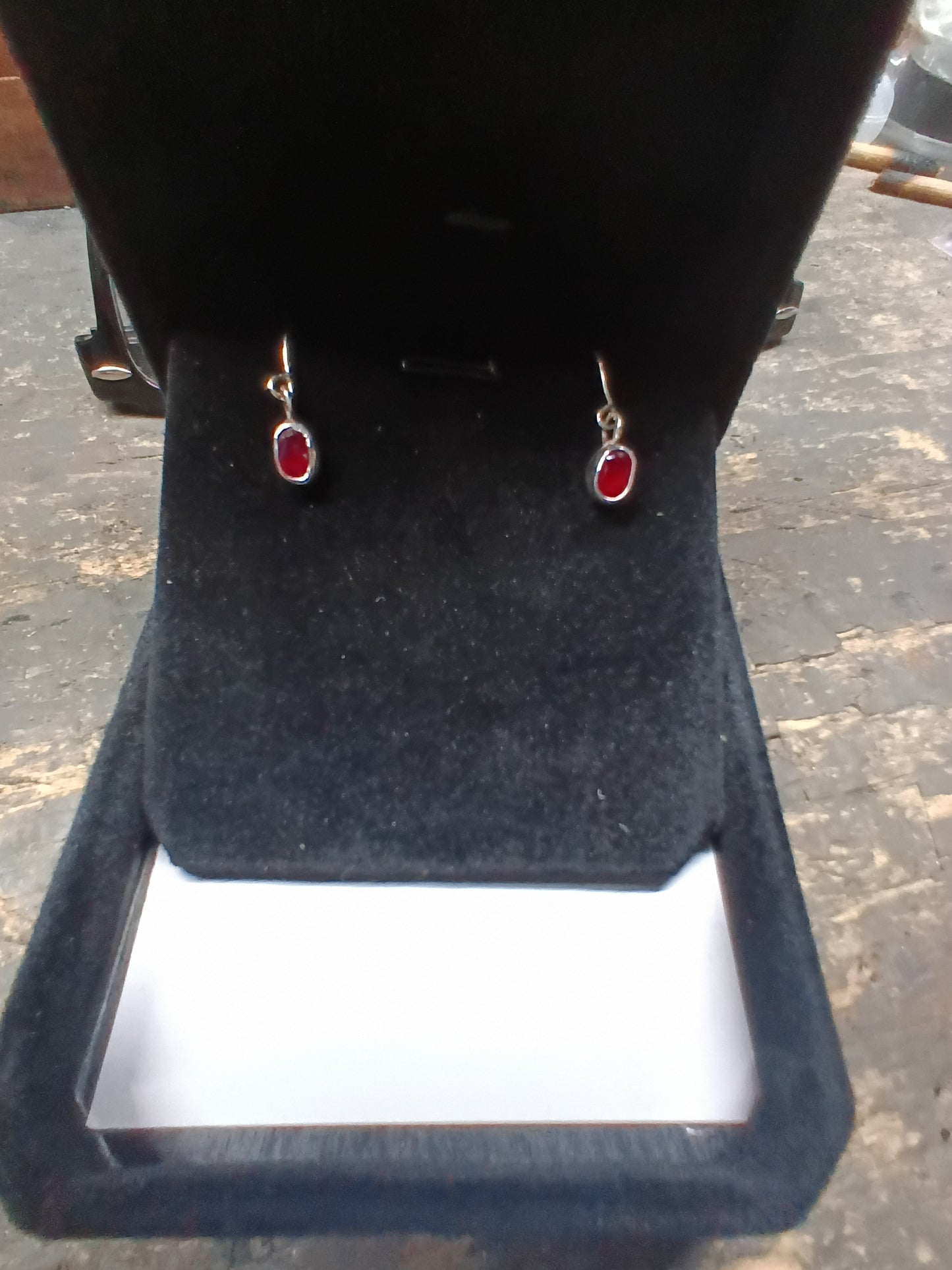Ruby hook dangle earrings fine silver