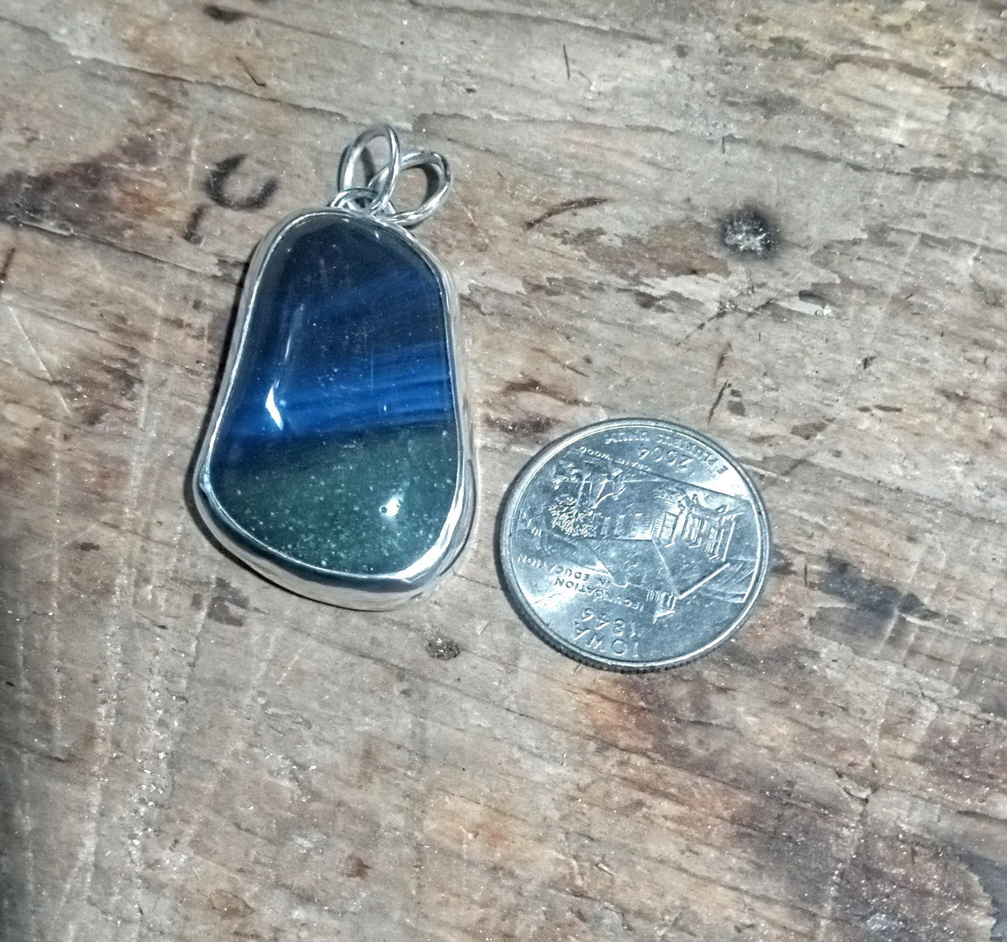 Stunning tri color Leland blue and fine silver pendant