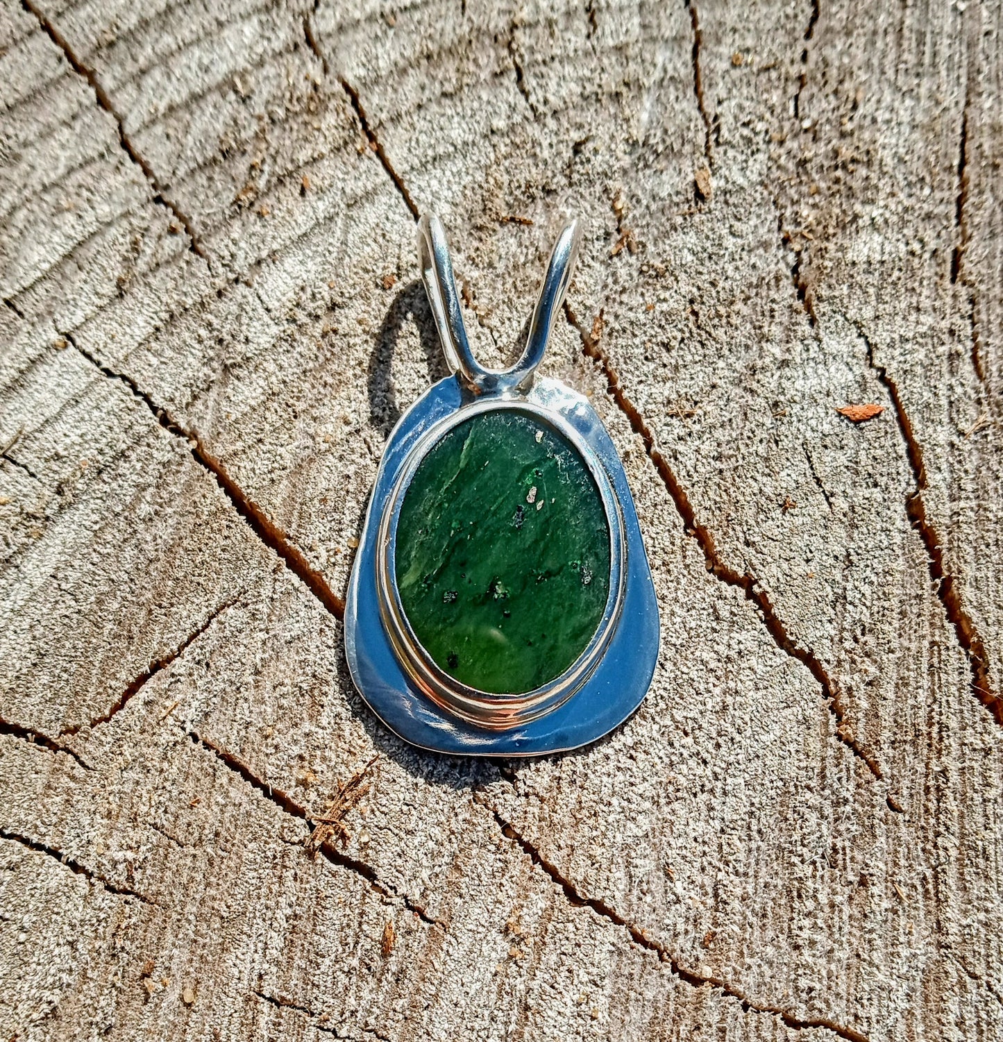 Jade and fine silver pendant one of a kind