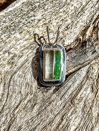 Beach glass and fine silver pendant