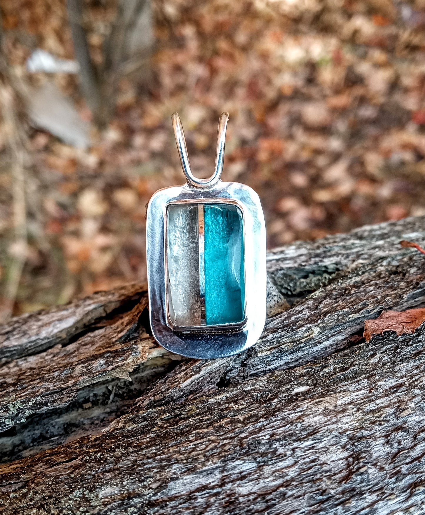 Beach glass and fine silver pendant