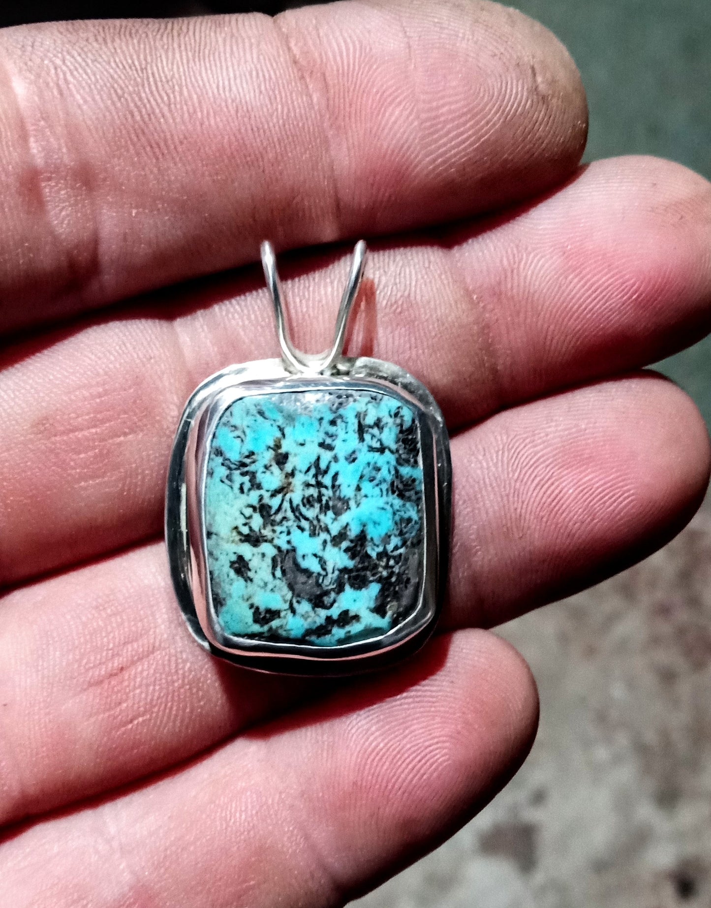 Hubei turquoise and fine silver pendant