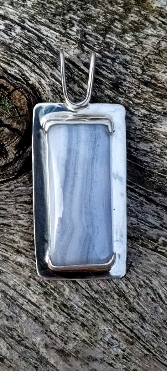 Blue lace agate and fine silver pendant