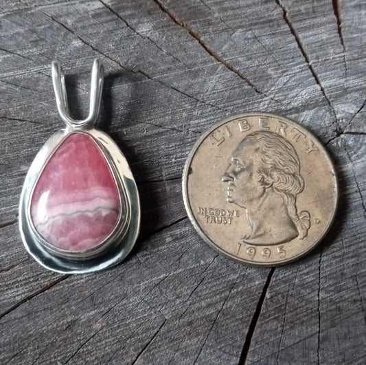 Rhodochrosite and fine silver pendant