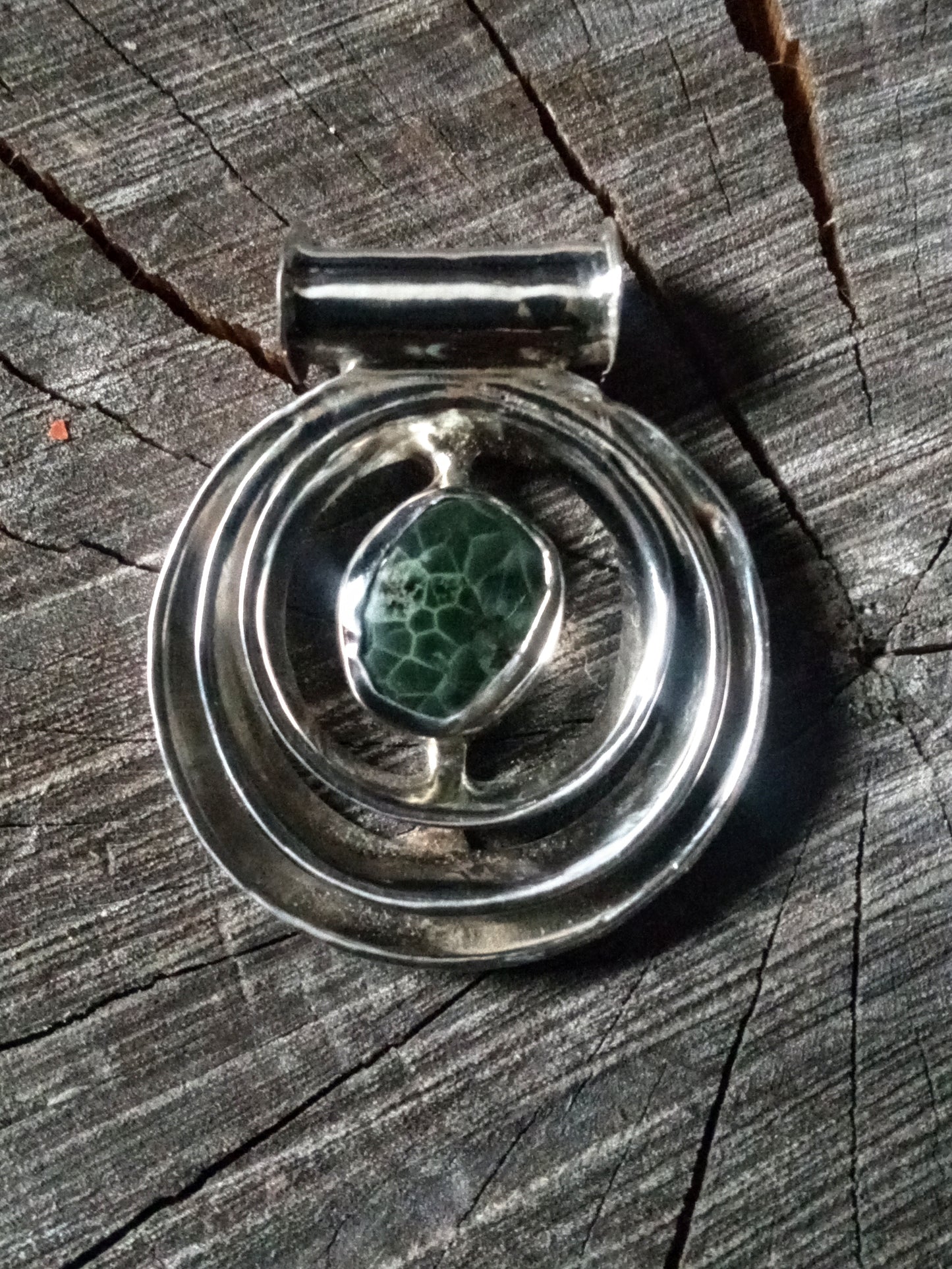 Original mPaul greenstone pendant in fine silver