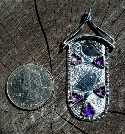The bird house pendant fine silver and amethyst