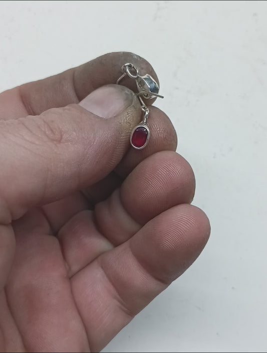 Ruby hook dangle earrings fine silver