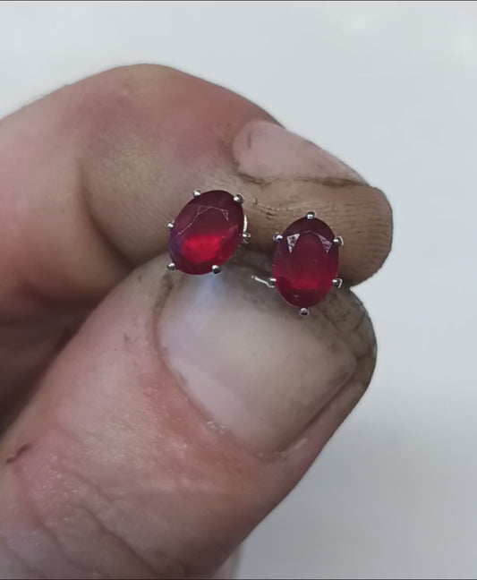 Ruby post earrings sterling silver