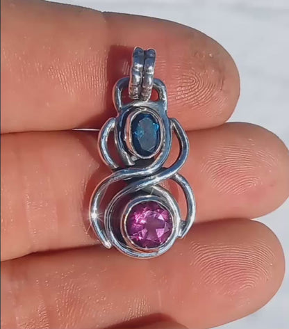 London blue and pure pink topaz fine silver pendant