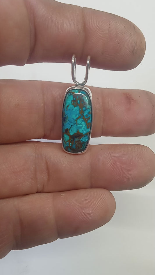 Shattuckite pendant fine silver .