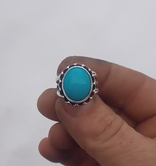 Sleeping beauty turquoise ring fine silver