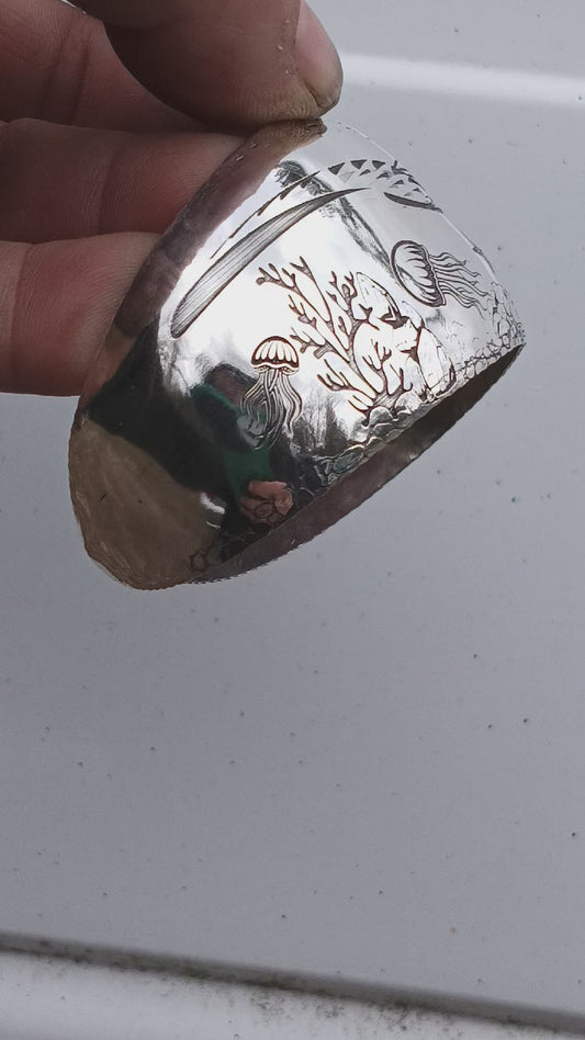 Aqua scape cuff fine silver