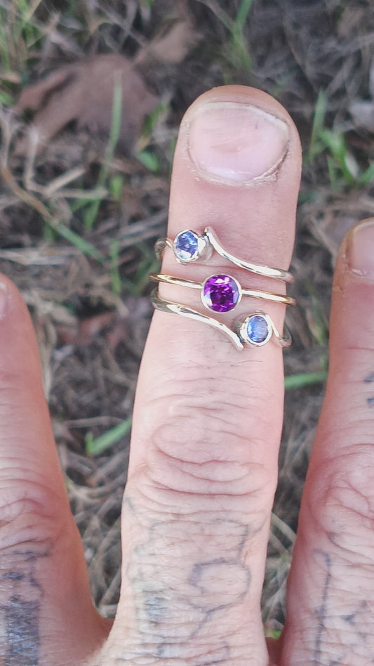 10k gold and fine silver tri gem ring
