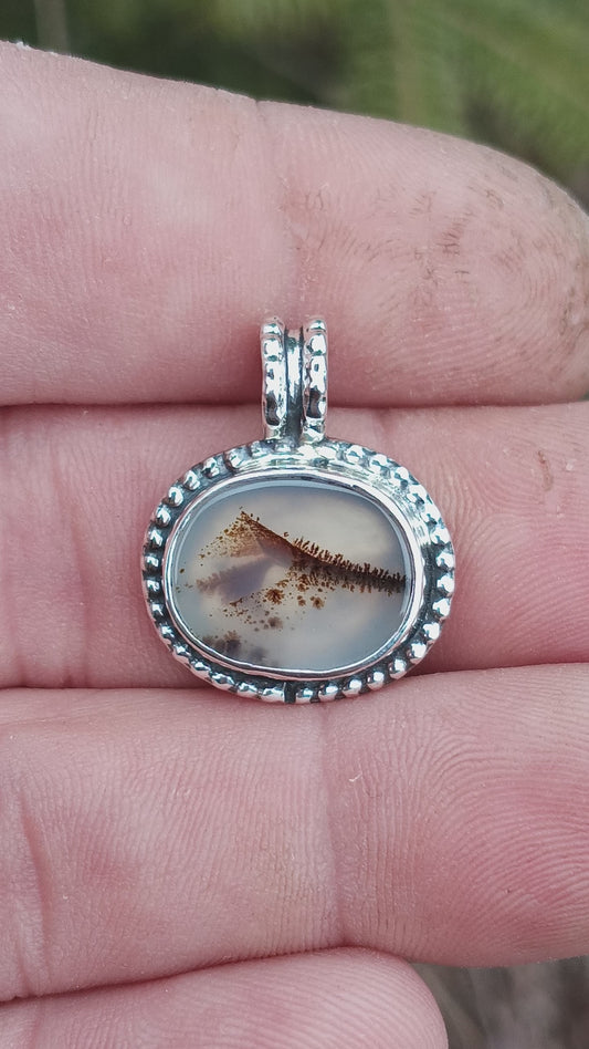 Scenic agate pendant fine silver