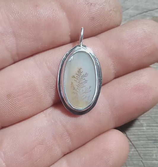 Tree dentritic agate fine silver pendant