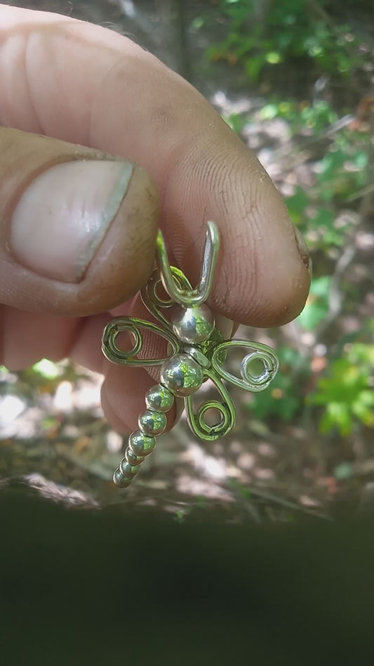 Fully flexible dragonfly pendant pure silver .