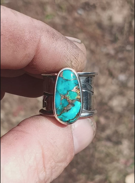 Turquoise copper ring made of fine silver