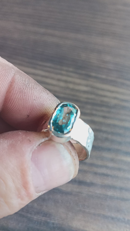 Blue zircon ring