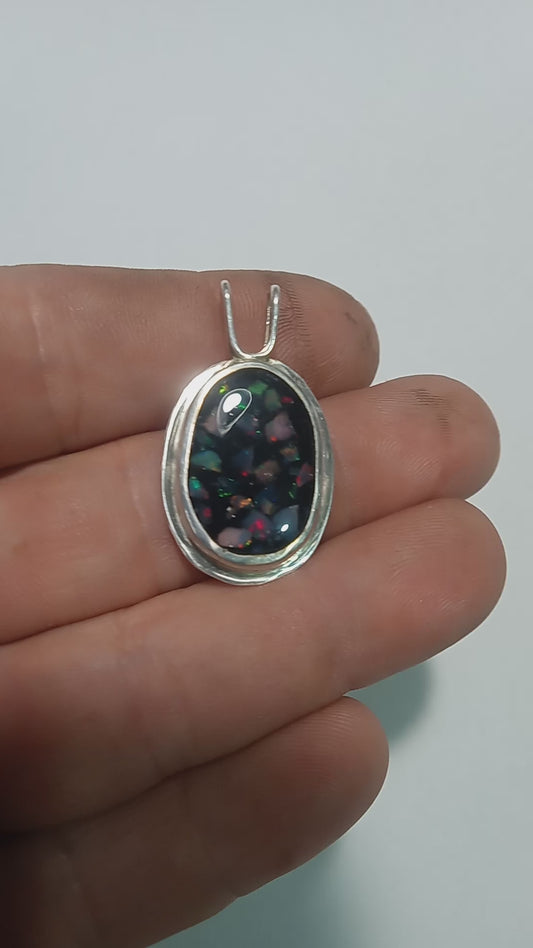 Beautiful sparkling suspended opal fine silver pendant