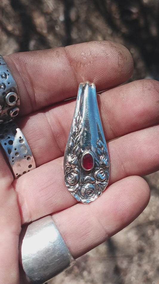 Sterling silver spoon and pigeon blood Red ruby pendant