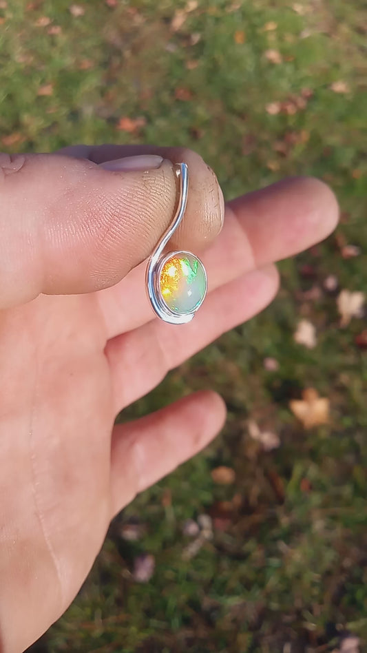 Beautiful Opal and fine silver pendant
