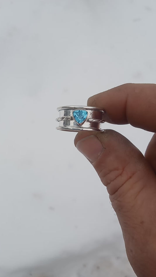 Wide band fine silver topaz ring
