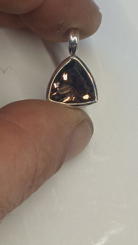 Large smokey quartz trillion pendant fine silver 7.2 ctw