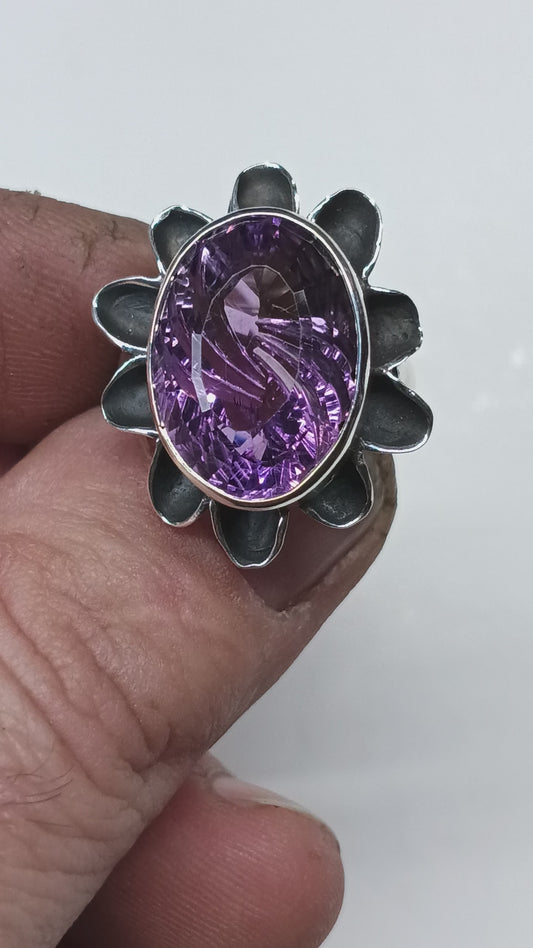 11.5 carat amethyst flower statement ring fine silver