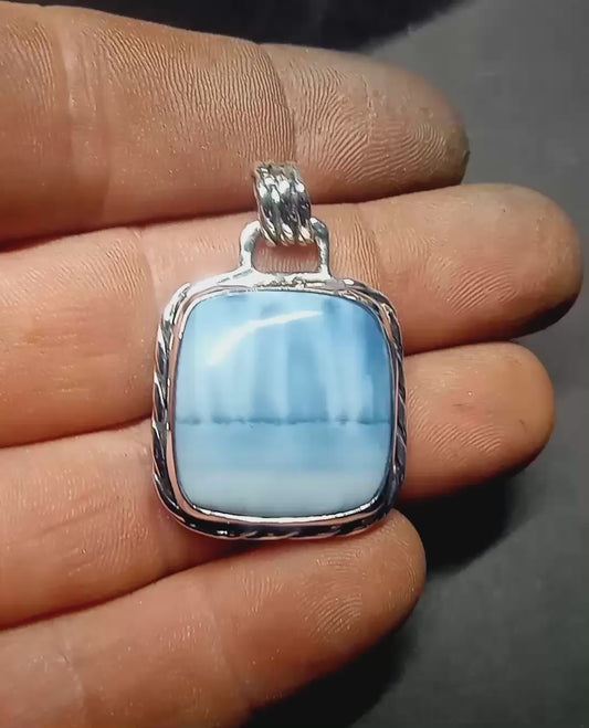 Owyhee blue opal from Oregon fine silver pendant