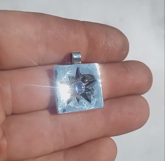 Shadow box Tanzanite pendant fine silver