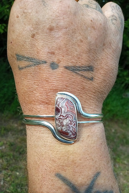 Crazy lace agate cuff pure .999 fine silver