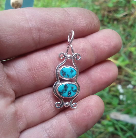 Fine silver and Persian blue turquoise pendant