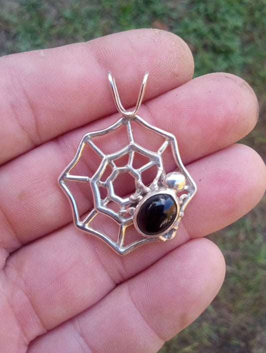Handmade fine silver Spider and web