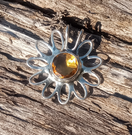 3.21 ctw Handcrafted fine silver Citrine flower pendant