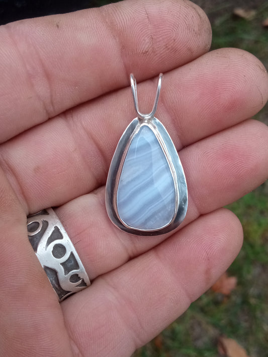 Blue lace and pure fine silver pendant