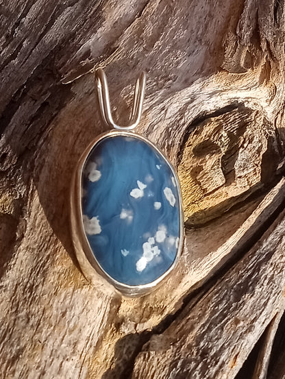 Leland /Elk Rapids blue slag and fine silver pendant