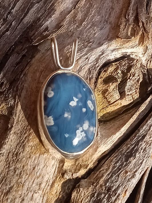 Leland /Elk Rapids blue slag and fine silver pendant