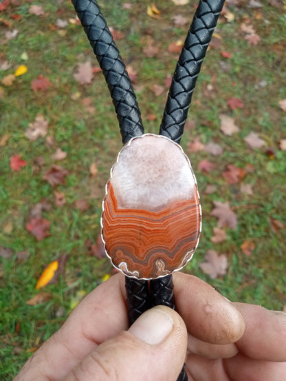 Montana dry head agate Bolo tie in fine silver