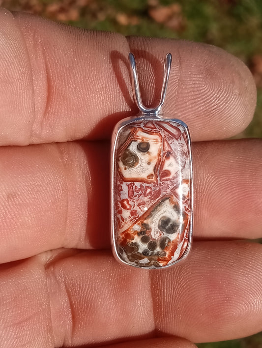 Leopard skin jasper pendant set in fine silver
