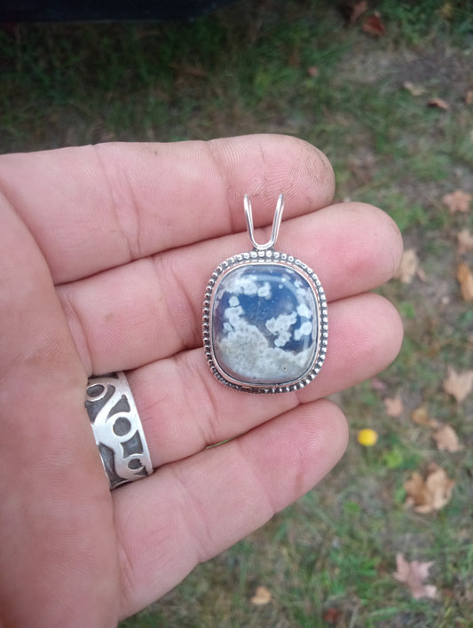 Leland/Elk Rapids blue pendant set in pure fine silver